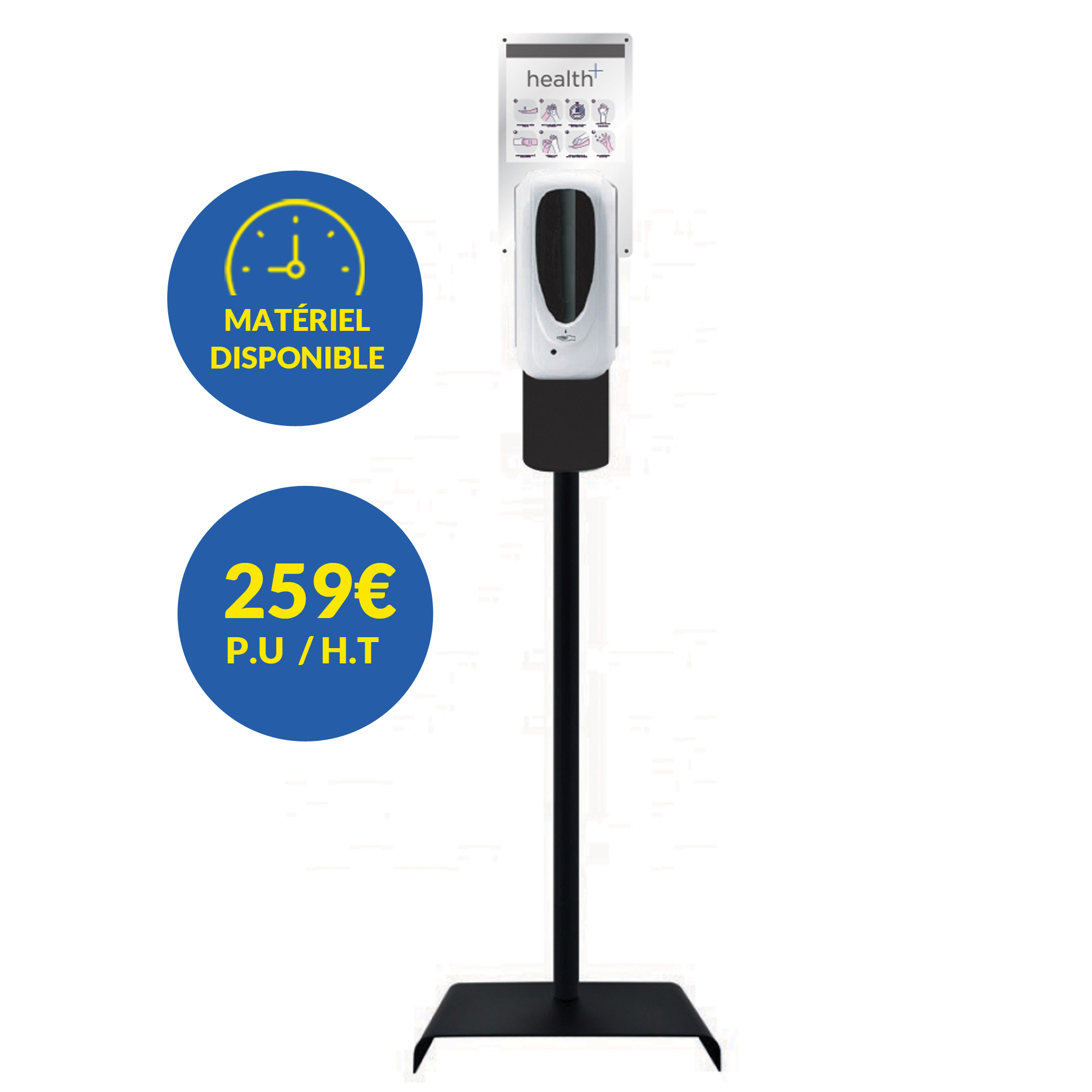 image distributeur sur pied sans contact gel hydroalcoolique